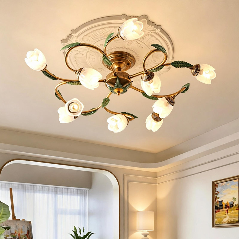 Plafonnier 33,03 po American Floral Art - Design rétro en forme de fleur pour la maison