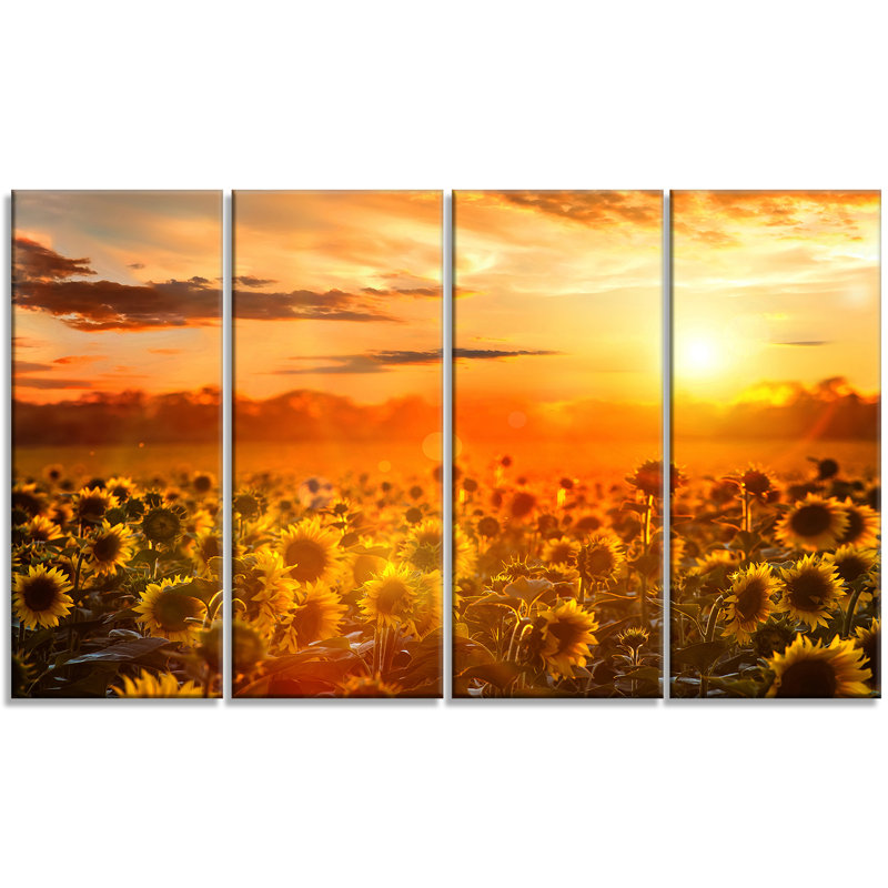 " Yellow Sunset Over Sunflowers " 4 - Pieces