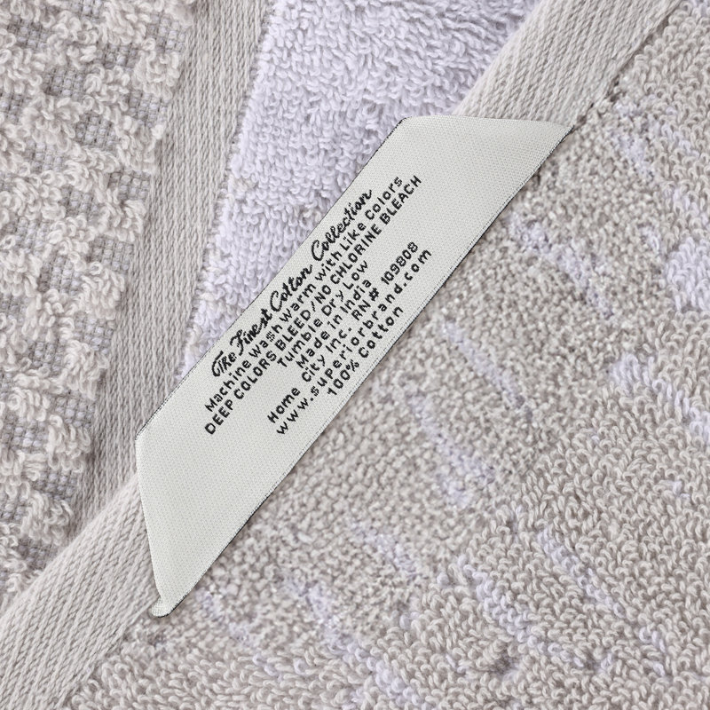 Lodie Cotton Plush Soft Absorbent Jacquard Solid and Two-Toned Bath Towel, Stone-White