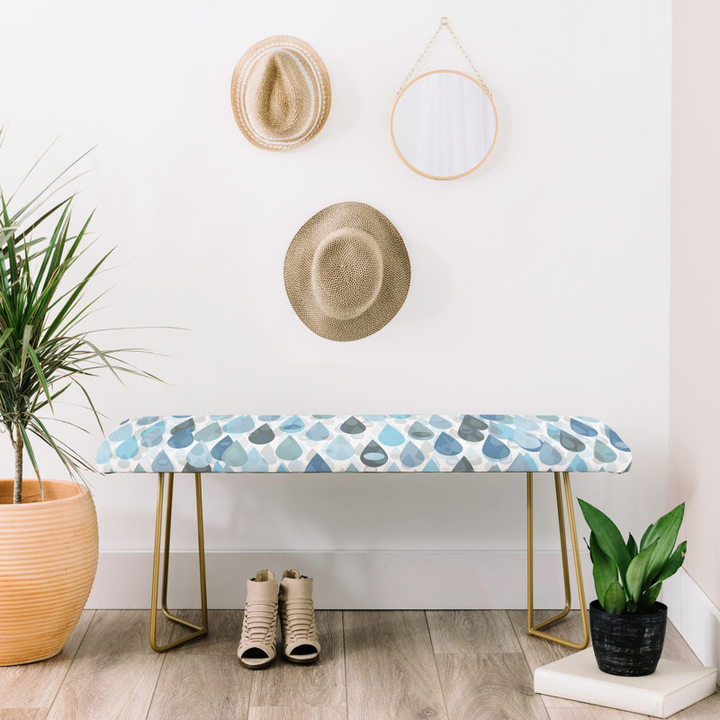 Rudd Upholstered Bench, Blue/Navy/Cream/Geometric