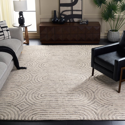 Azrael Hand Tufted Wool Cotton with Latex Geometric Rug in Ivory/Grey