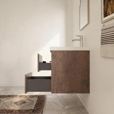  Meuble-lavabo mural simple de 24 po avec comptoir flottant en résine blanc brillant pour petits espaces, maison (sans robinet)