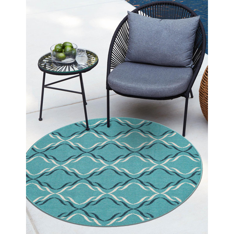 Geometric Indoor / Outdoor Rug, Round 7'1"