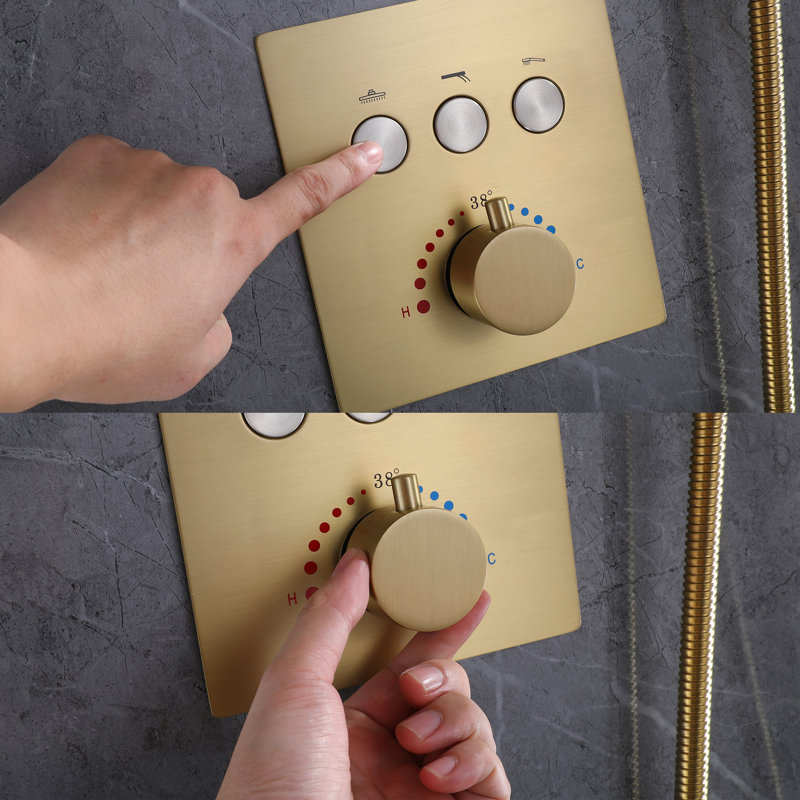 Complete Shower System with Rough in-Valve, Brushed Gold