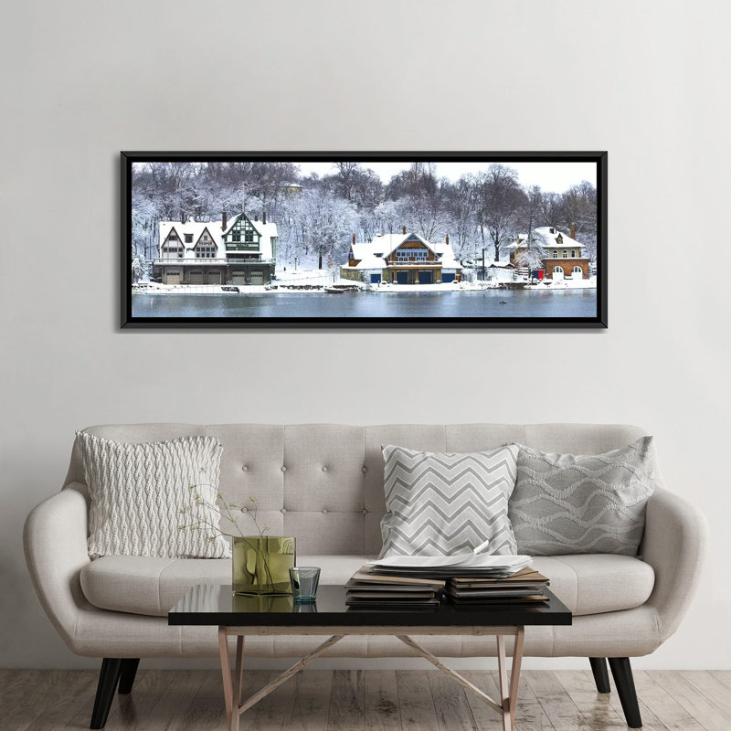 " Boathouse Row At The Waterfront, Schuylkill River, Philadelphia, Pennsylvania, USA " by Panoramic Images, Black Framed