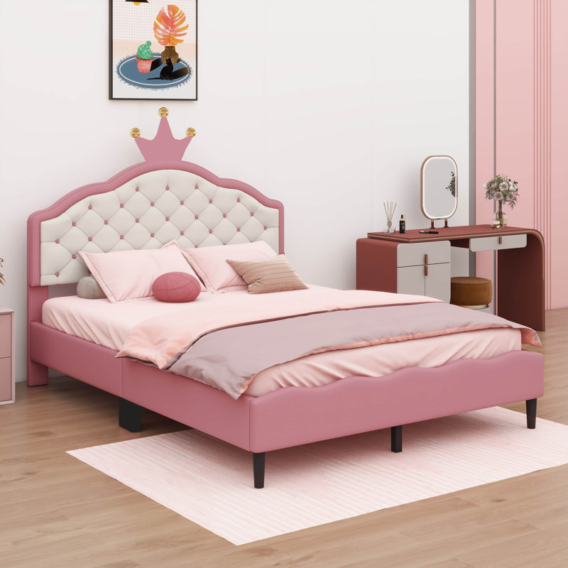 Lit Dreamy Princess avec revêtement en similicuir en forme de couronne, Lit double