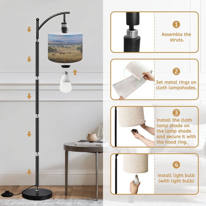  Arc Floor Lamp Beef cattle distance Tall Modern Standing Lamp LED Adjustable Linen Lampshade 3 Color Temperatures