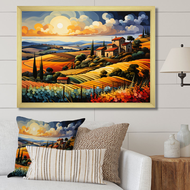 Italie, Toscane, vignobles V - Italie, art mural, Cadre doré simple, H 16 po x l 32 po x P 1 po