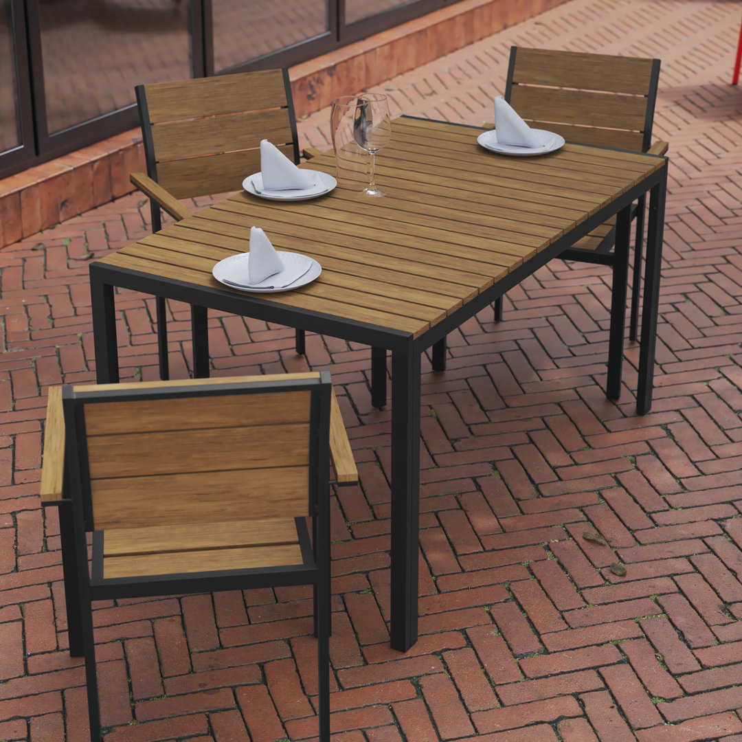 Sharondale Commercial Grade 55" x 31" Outdoor Dining Table with Faux Teak Poly Slats and Metal Frame Hokku Designs Table Top