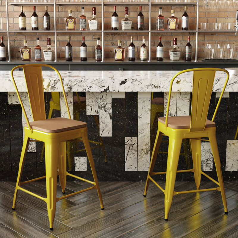 Britian All-Weather Commercial Counter Stool with Removable Back & Poly Resin Seat, Yellow/Brown