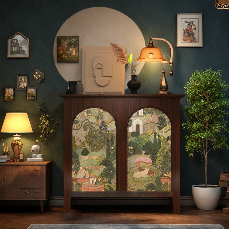 Armoire de rangement décorative en bois de noyer