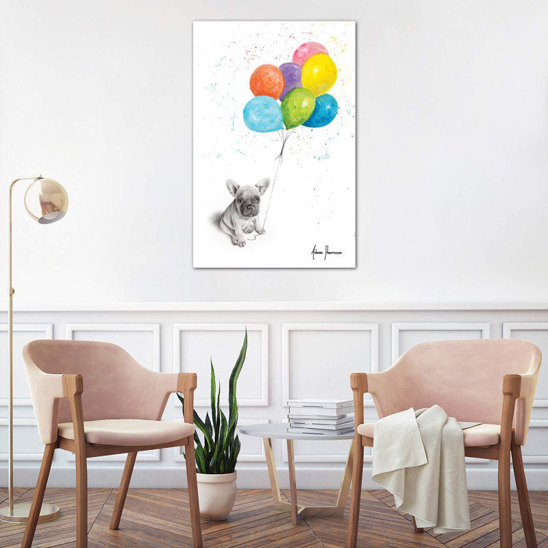 Little Frenchie And The Balloons by Ashvin Harrison - Wrapped Canvas Painting, 101.6 cm H x 66.04 cm W x 1.91 cm D