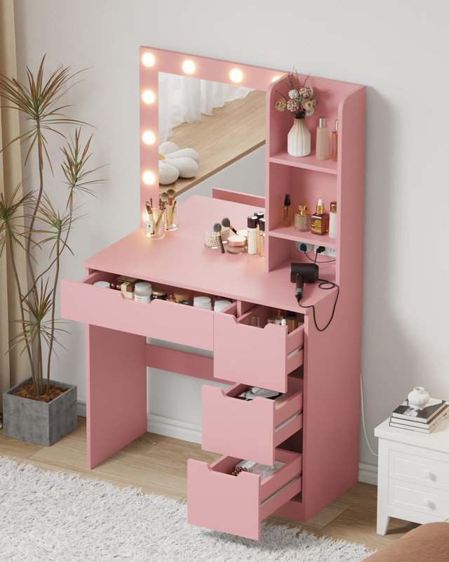 Meuble-lavabo avec miroir et lumières, Rose