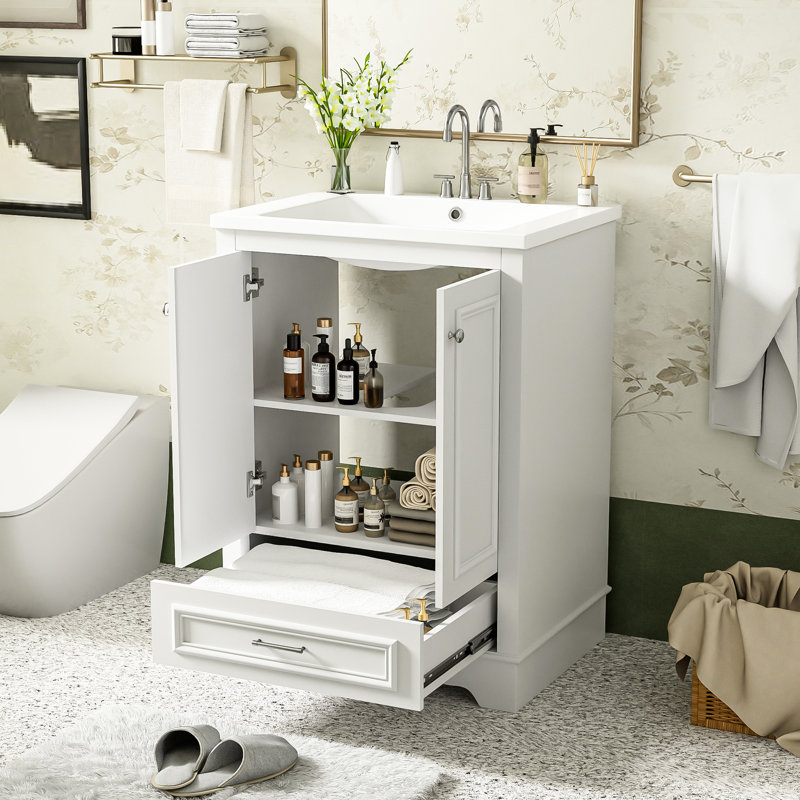 Meuble-lavabo de 61 cm avec lavabo en céramique, lignes élégantes, construction robuste, tiroir spacieux, style moderne, céramique, organisé