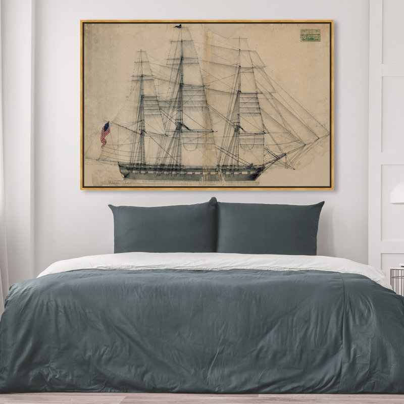 Reproduction d'art graphique sur toile Almeda USS Constitution Sail Plan 1817, H 36 po x l 54 po, Encadrement doré