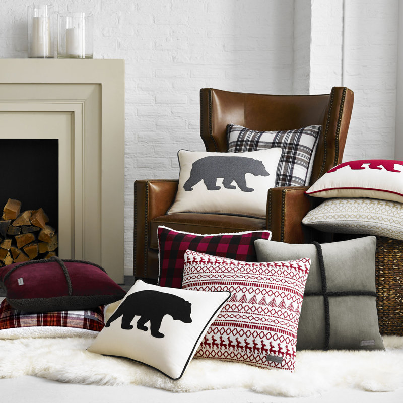 Eddie Bauer Cabin Plaid Flannel Square Throw Pillow, Red