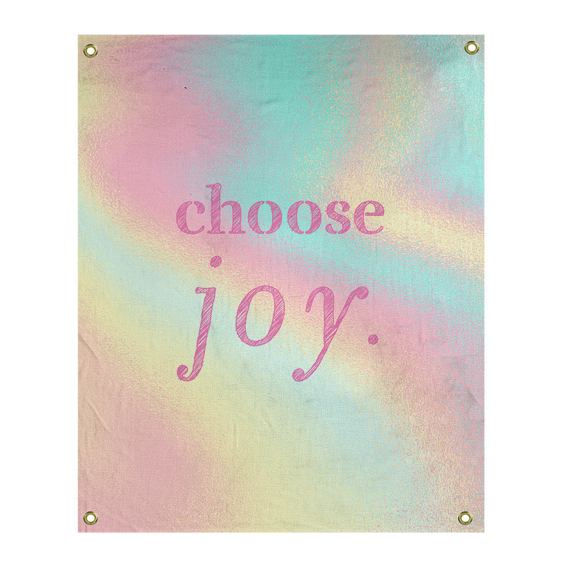 Tapisserie de polyester, choisir la joie citation, H 36 po x l 26 po, Arc-en-ciel pastel