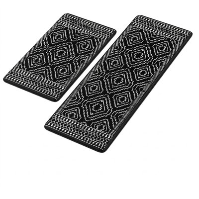 Kitchen Mat – Black – 2 Pack, Anti-Fatigue, Non-Slip, Cushioned, Morocco Geometric Memory Foam, Floor & Standing Mat For Kitchen, Sink, Laundry, Office