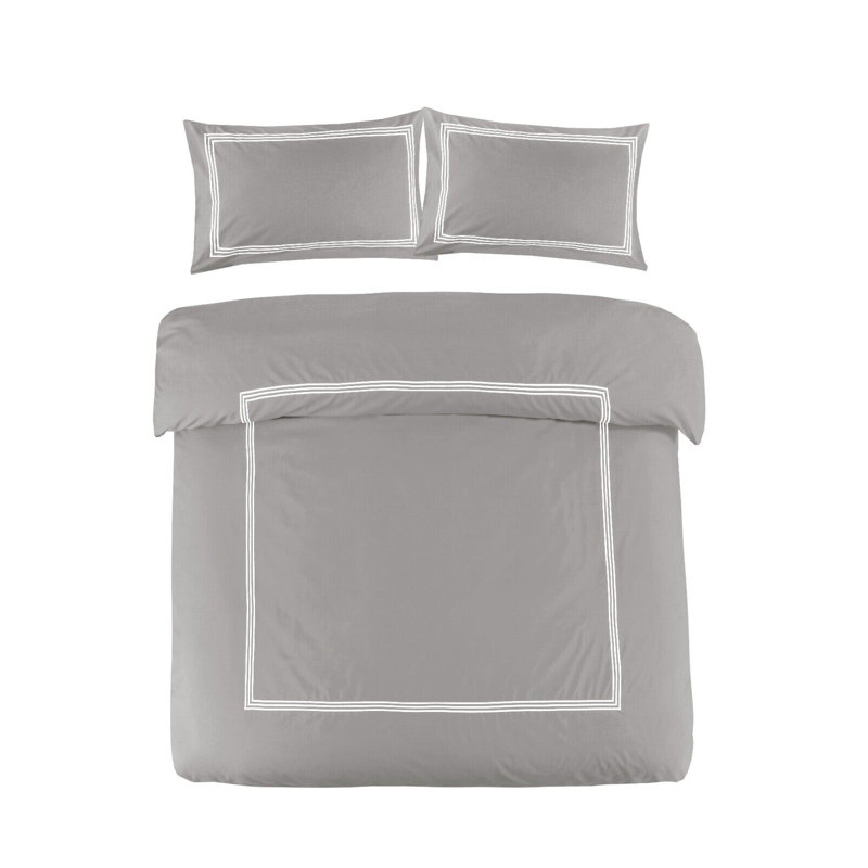 Harmonia Polyester Duvet Cover Set with Pillowcases, Grey/White, Double Duvet Cover + 2 Standard Pillowcases