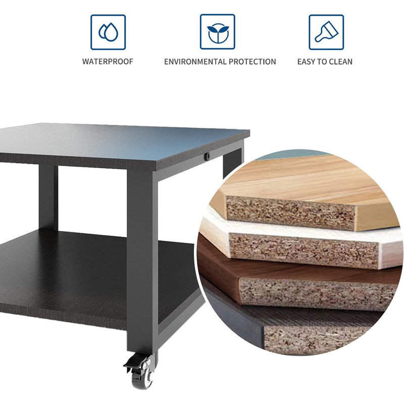 Black Metal and Wood 2-Tier Printer Stand with Wheels