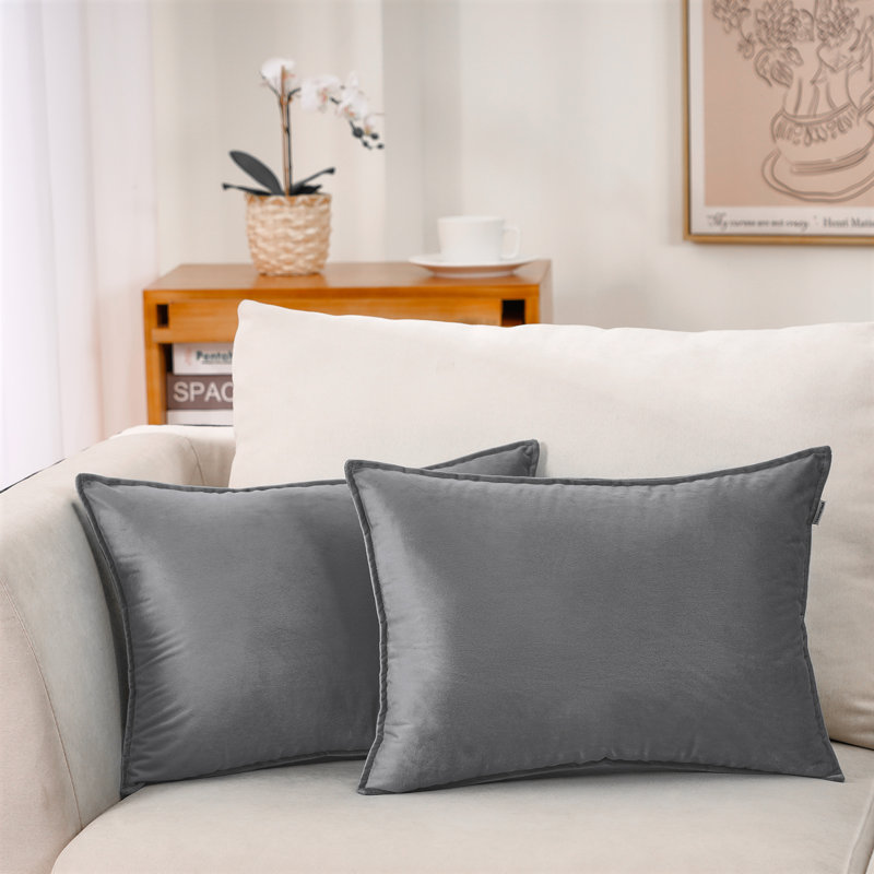 Flanged Square Velvet Pillow Cover, Light Gray, Pillow Cover Only - No Insert