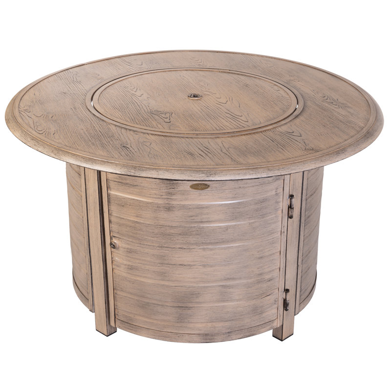 Deshong Fire Sense Aluminum Convertible Gas Fire Pit Table 55,000 BTU, Nylon Weather Cover & Clear Fire Glass, Cream