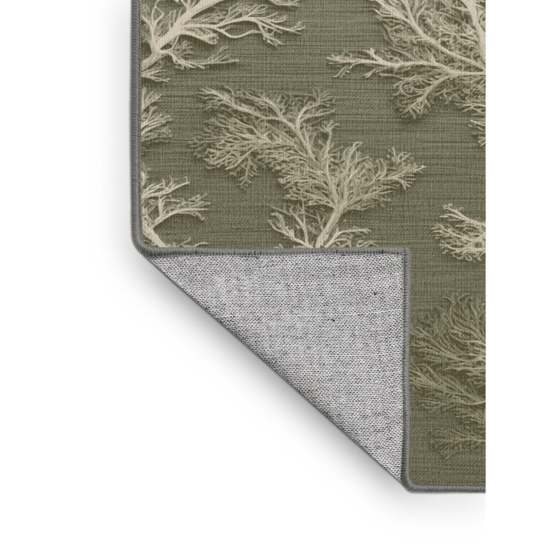Tapis botanique brun lavable à la machine, Rond 6 pi