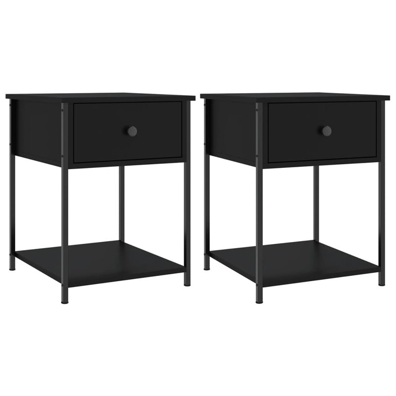 Allums 44cm W Iron Bedside Table, Brown Oak, Set of 2