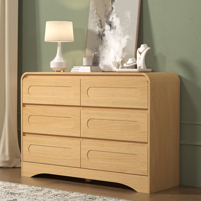 Commode pour chambre à coucher, commode de ferme de 47 po avec rangement, commode à 6 tiroirs, conception à bord courbé, commode de style maison de campagne pour chambre à coucher, salon ou couloir