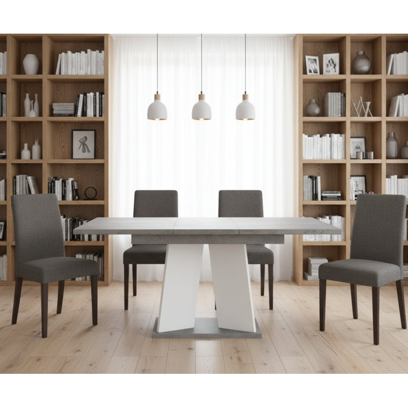 Extendable Dining Table Alekzander, Light Grey/White