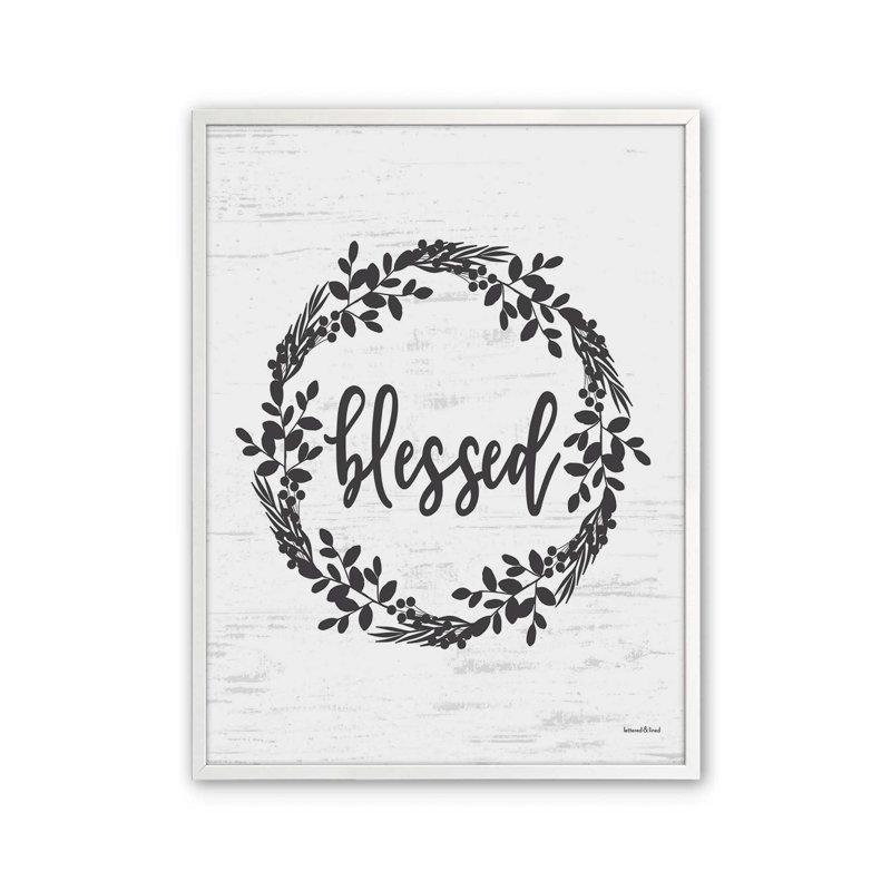 Reproduction d'art «Blessed Wreath» par lettres et lignes, L 12 po x H 16 po, Impression encadrée, Blanc