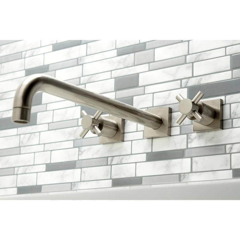 Kingston Brass Milano Two-Handle 3-Hole Wall Mount Roman Tub Faucet, Brushed Nickel, Concord 1