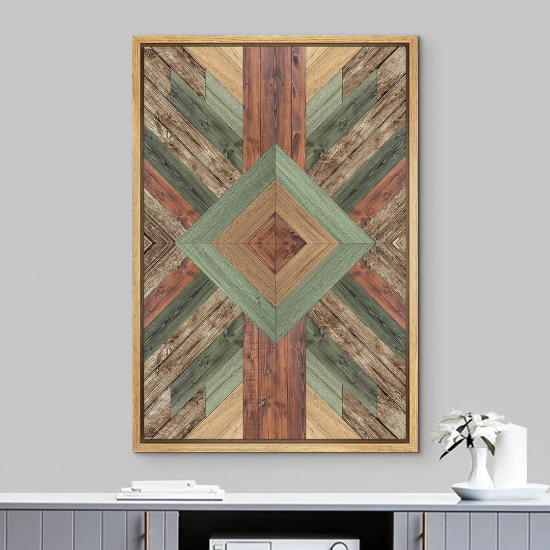 Geometric Western Shape Western Decor Diamond Polygon Collage Abstract Geometric Wood Effect Panels Woodblock Modern Art IDEA4WALL Frame 