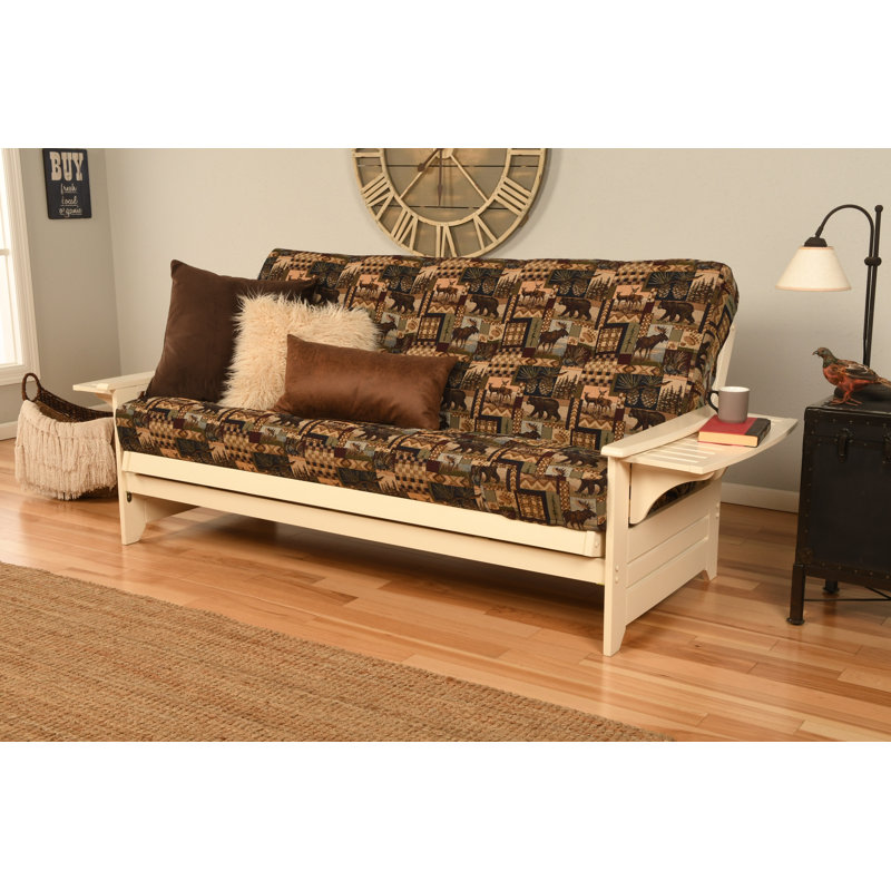Johnte 82'' Wide Full Futon And Mattress, Antique White, Peter's Cabin Microsuede, Premium Pocket Coil