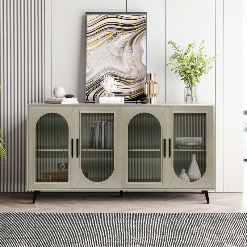 65+ Inch Tv Side Table - Wood Cabinet With Storage & Vintage Design Gold- Legs For Bedroom Stand Appeal Adjustable Shelves