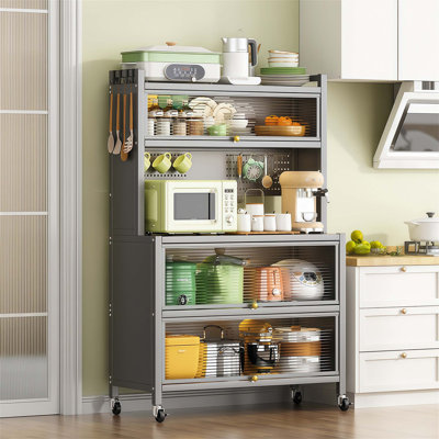 34.6 Inch White Metal Freestanding Pantry Cabinet with Adjustable Shelves and Easy-Grip Handles for Kitchen Storage