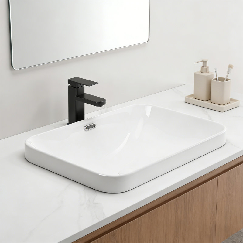 Lavabo de salle de bain rectangulaire moderne de l 22 po x P 15 po, Blanc