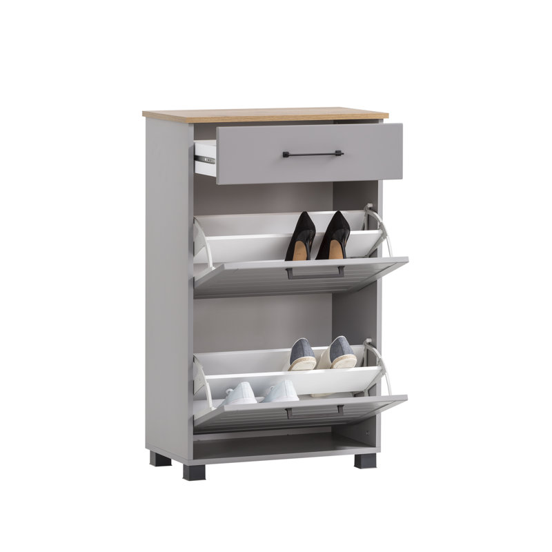 Alapaha Oak Country House / Matt White Shoe Cabinet, Brown/Grey