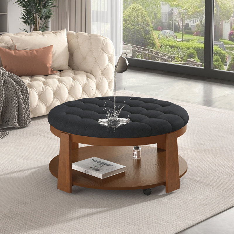Table basse rembourrée avec tablette, Noir