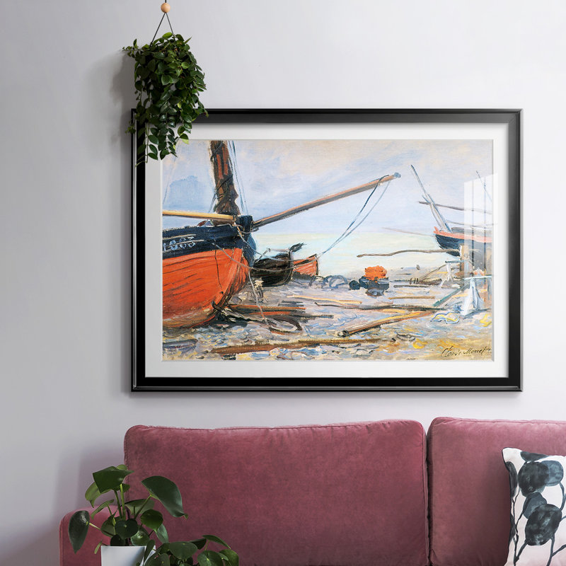 Boat On The Beach, 1885, reproduction d'art encadrée, Cadre noir, H 15 po x l 21 po x P 1,5 po