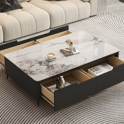 Luxury-Style Granite-Panel Storage Coffee Table