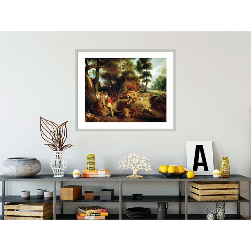 «The Wild Boar Hunt» d'après une peinture de Rubens par Eugène Delacroix, impression giclée encadrée, 33.5" H x 40.82" W
