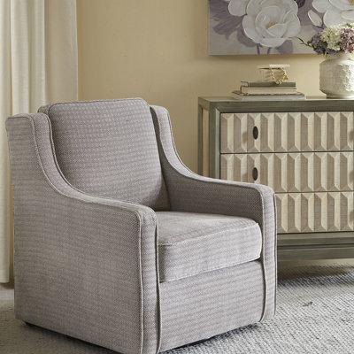 Chaise pivotante - Revêtement gris, fabrication en bois massif, mousse haute, métal noir pour un accoudoir durable, structure, coussin en mousse haute densité, base 360