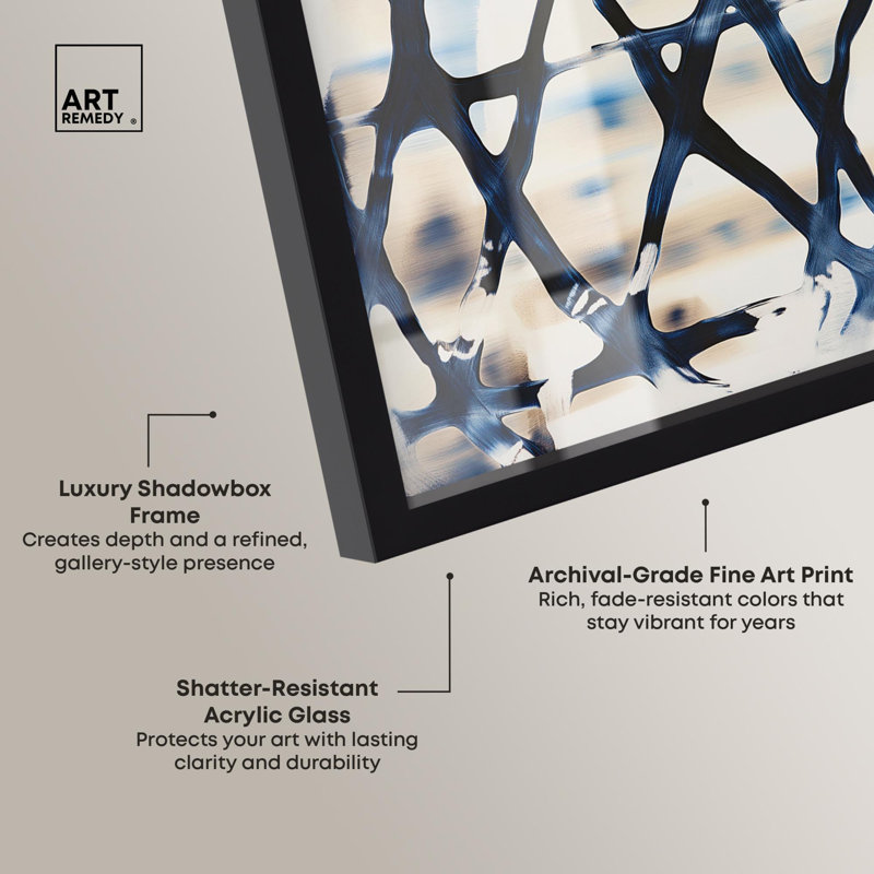 Impression de boîte-cadre décorative bleu foncé entrelacé II par Art Remedy, H 21 po x l 21 po, Noir