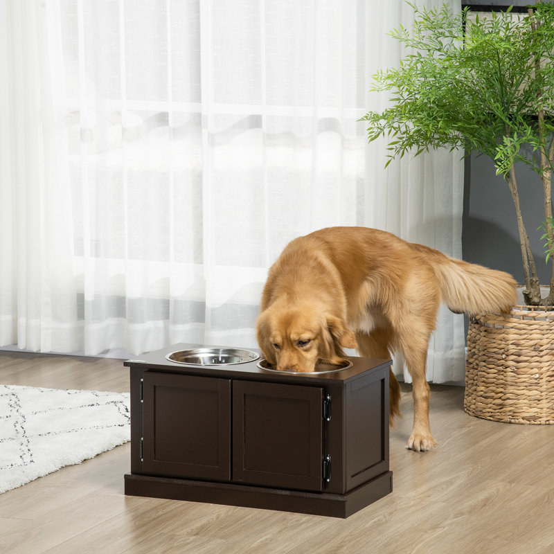 Bols surélevés pour chiens Playmate - Surélevés avec rangement, acier inoxydable, utilisation intérieure, café, grand bol pour animaux