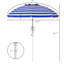 Parasol portatif près de la maison, système réglable en hauteur et inclinable, abri protégé de plus de 40 ans, 2 crochets pour porte-gobelets, rayure bleu blanc avec fonctionnalité et fonction, toit, ventilé