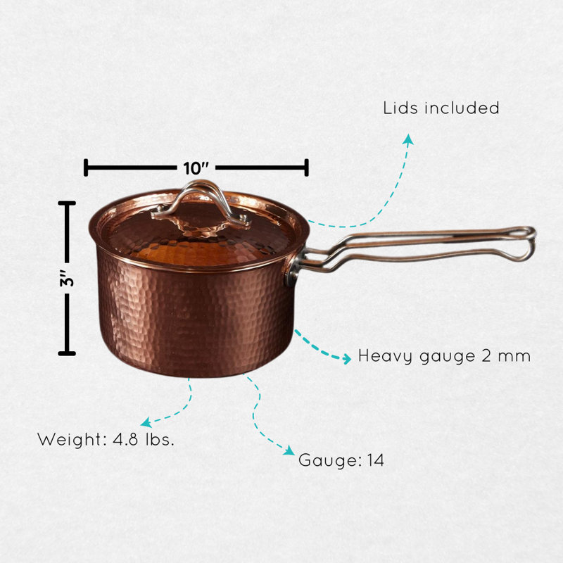 Copper Saute Pan with lid, 3 quart