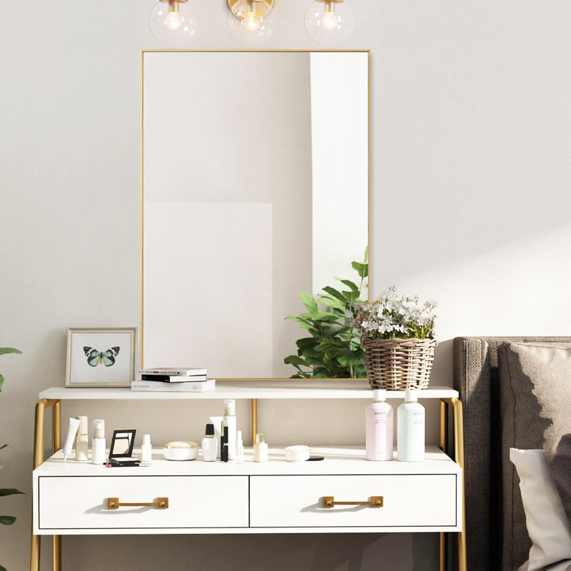 Idina Aluminum Framed Rectangle Wall Bathroom Mirror, 36" H x 24" W x 0.86'' D, Gold