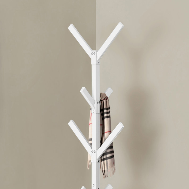 Modern Free Standing Coat Rack With 8 Hooks, Ideal For Entryway And Bedroom, Contemporary White Metal Design, White