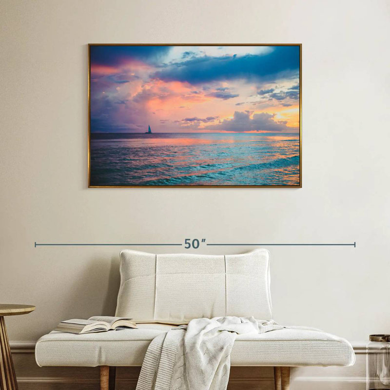 Coucher de soleil au Panama, Cadre flottant doré, 40 po x 27 po